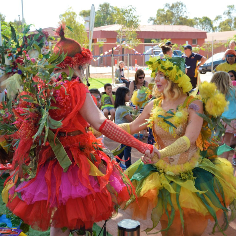 A group of people dressed up in costumes.